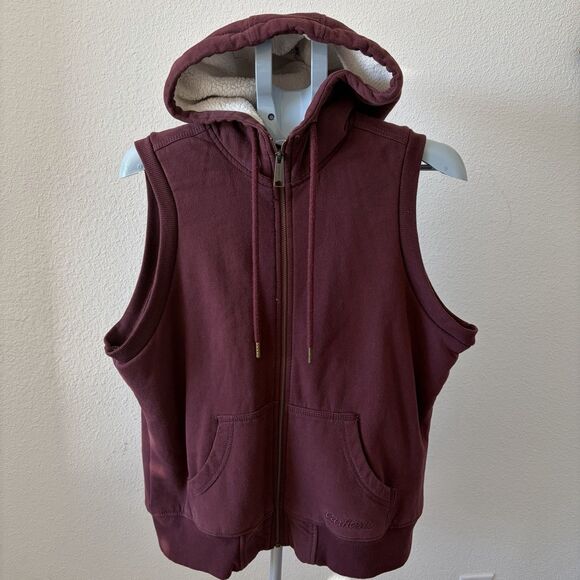 Carhartt Women’s Sherpa Fleece Lined Hooded Vest Size LG (12/14) Maroon Winter - Picture 1 of 8
